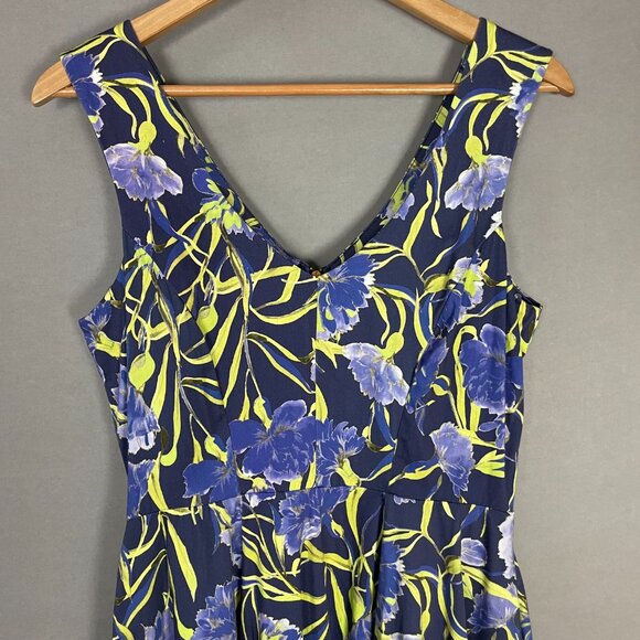 Closet London Floral Dress Retro Blue A-Line Zip Back Size 10 Sleeveless Cotton - Picture 4 of 11